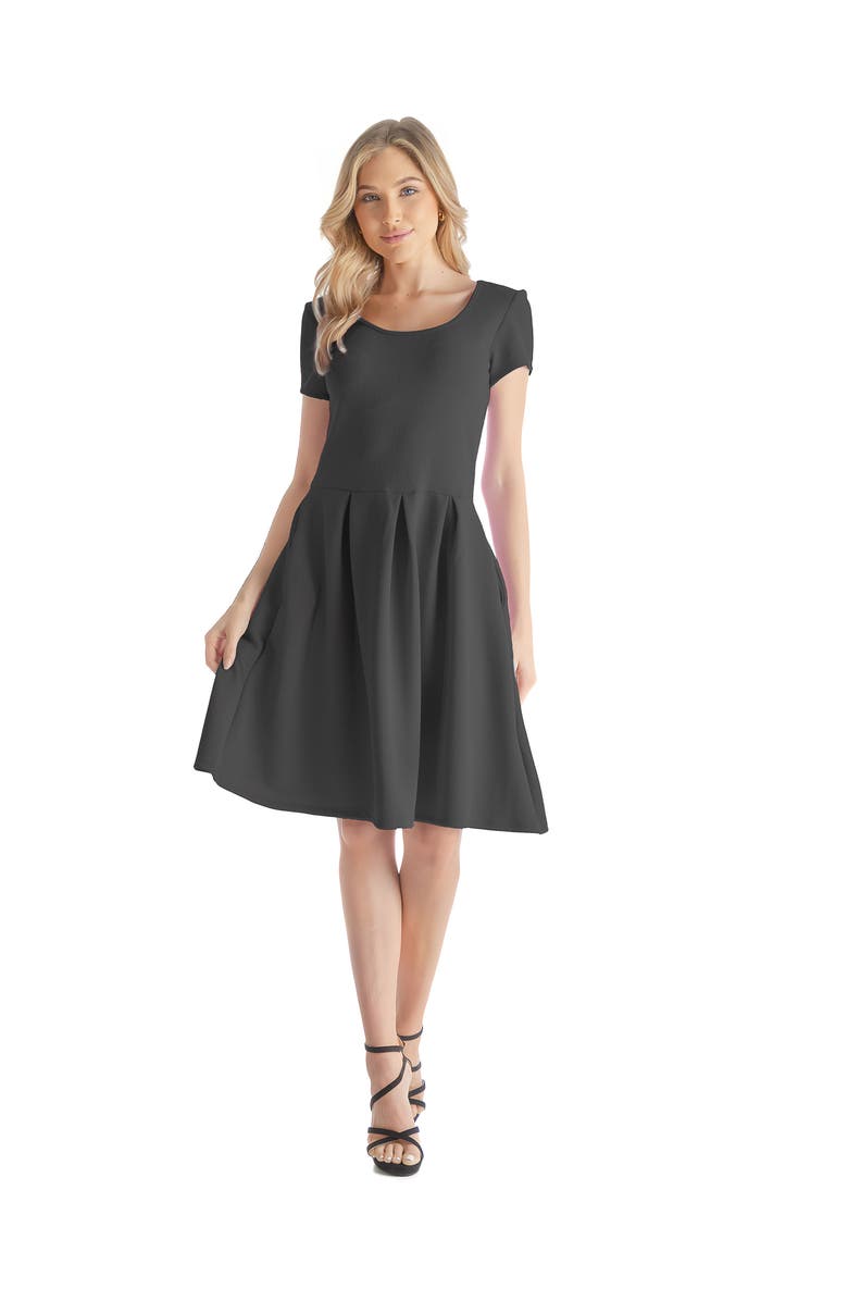 24seven Comfort Apparel Scoop Neck Knee Length Pleated Pocket Dress, Main, color, Black