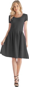 24seven Comfort Apparel Scoop Neck Knee Length Pleated Pocket Dress
