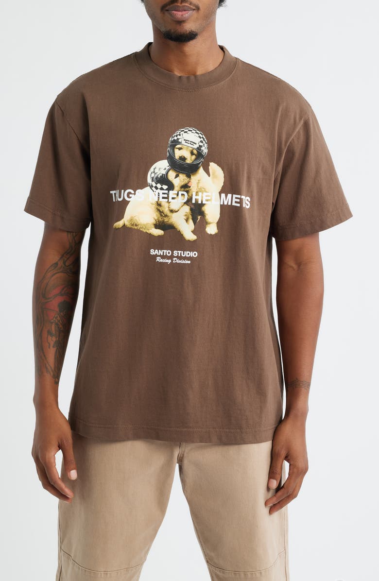 SANTO STUDIO Thugs Need Helmets Graphic T-Shirt, Main, color, Holy Brown