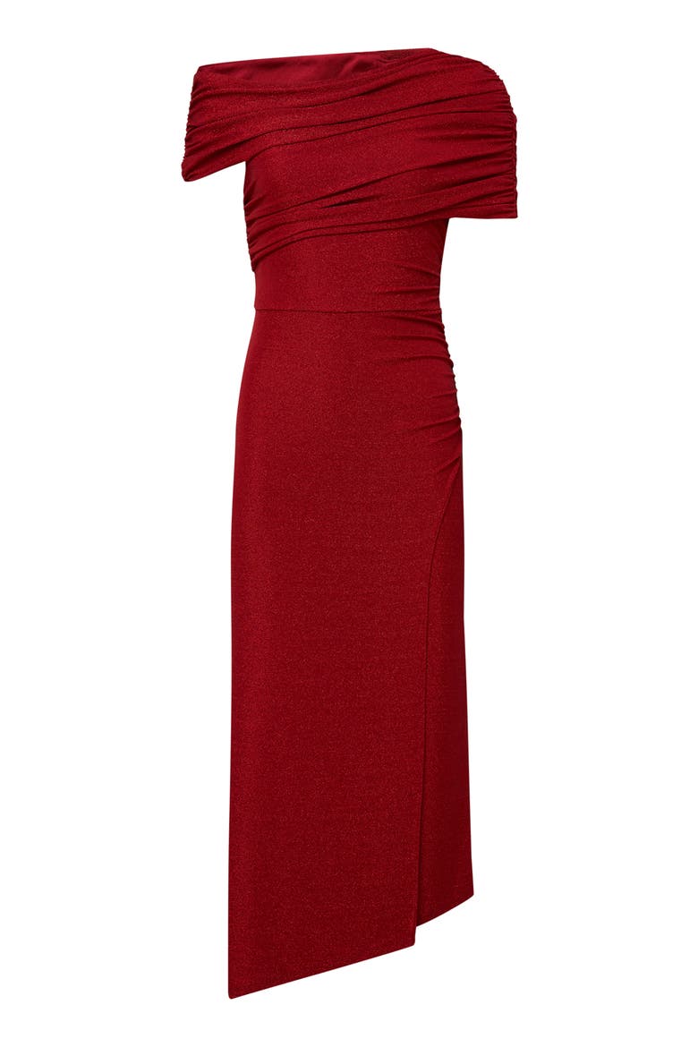 Agustin Metallic Sparkle One-Shoulder Midi Dress, Alternate, color, METALLIC RED