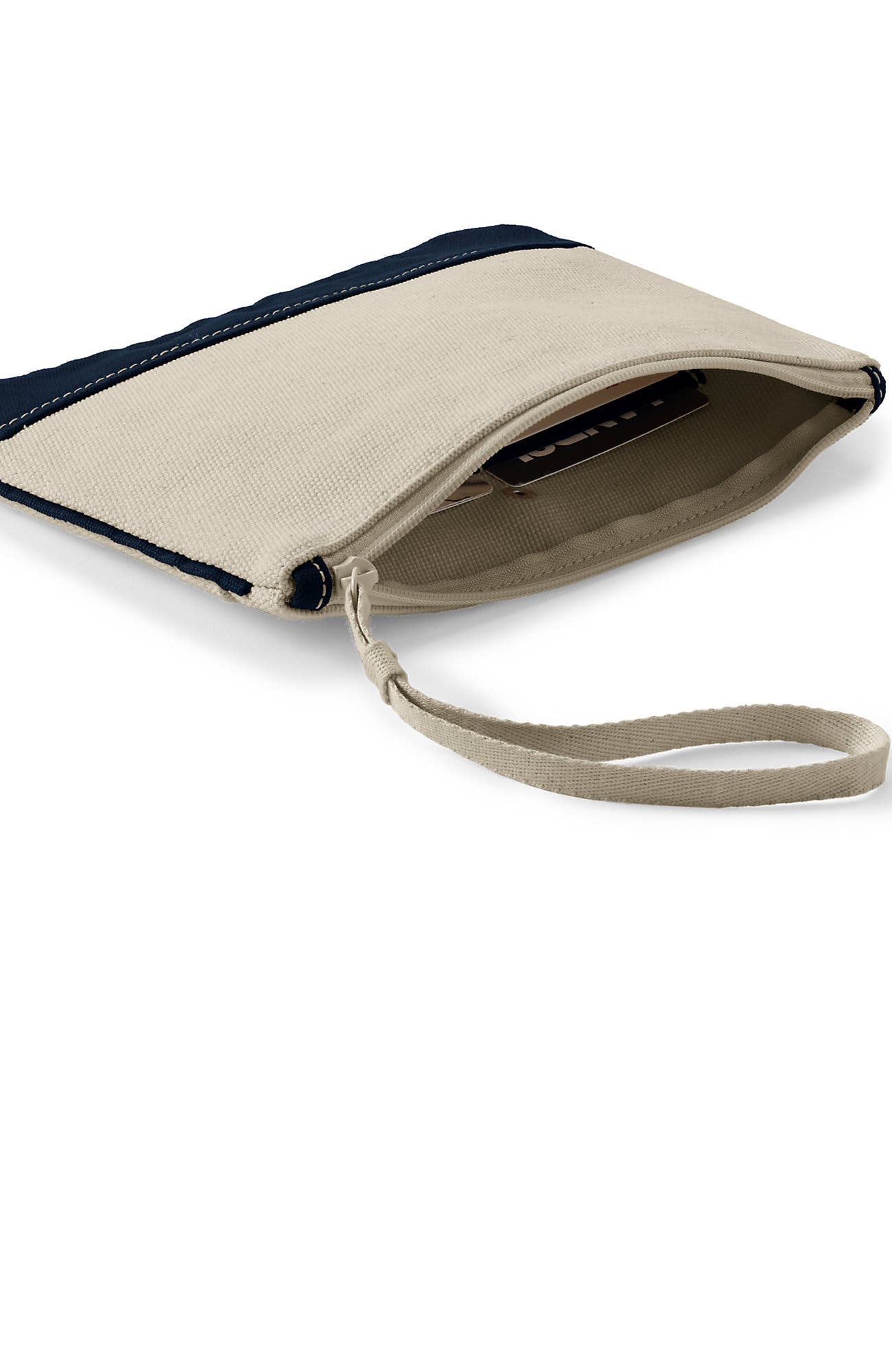 Lands' End Canvas Zipper Pouch, Alternate, color, Natural/Radiant Navy