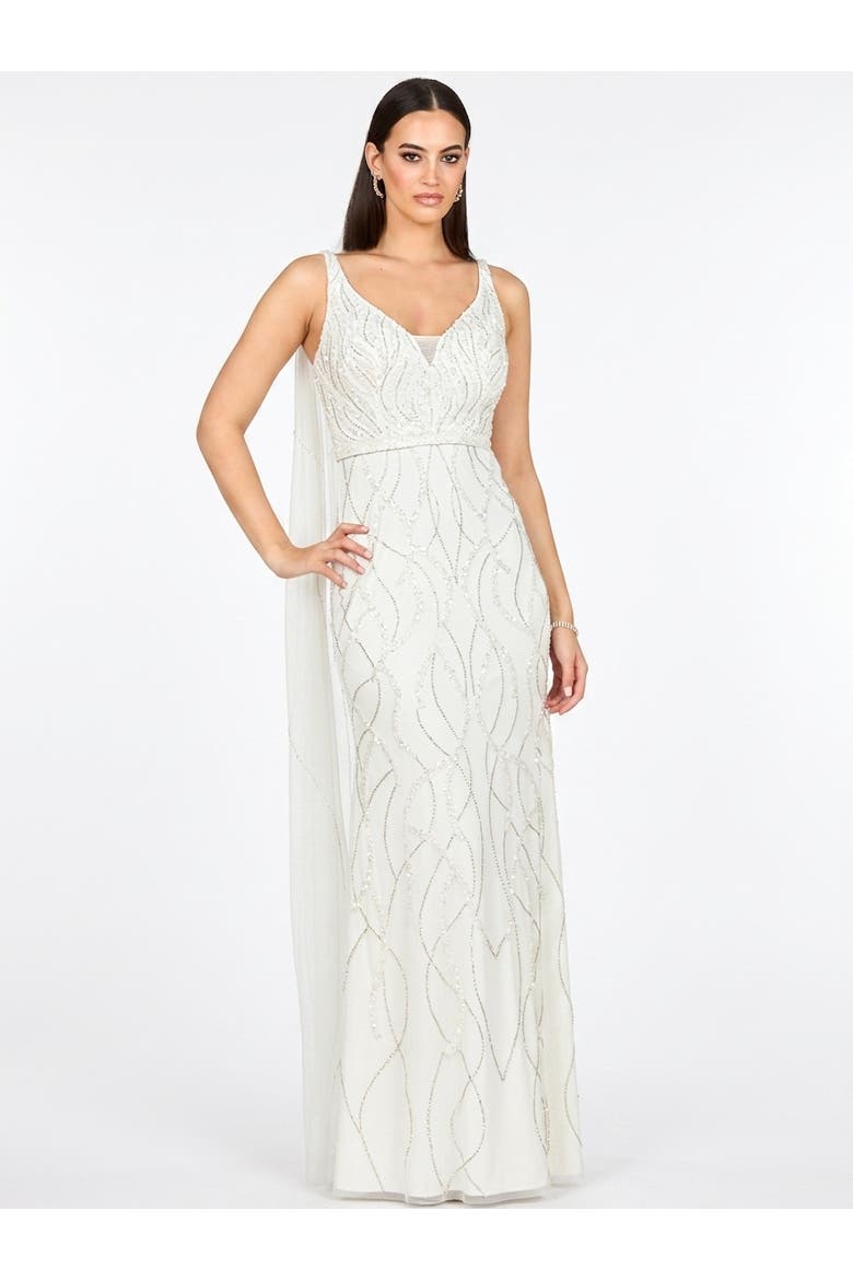 Beaded Faux-Wrap V-Neck Bridal Gown, Main, color, Ivory