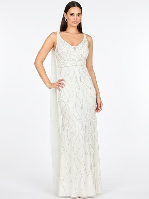 Beaded Faux-Wrap V-Neck Bridal Gown