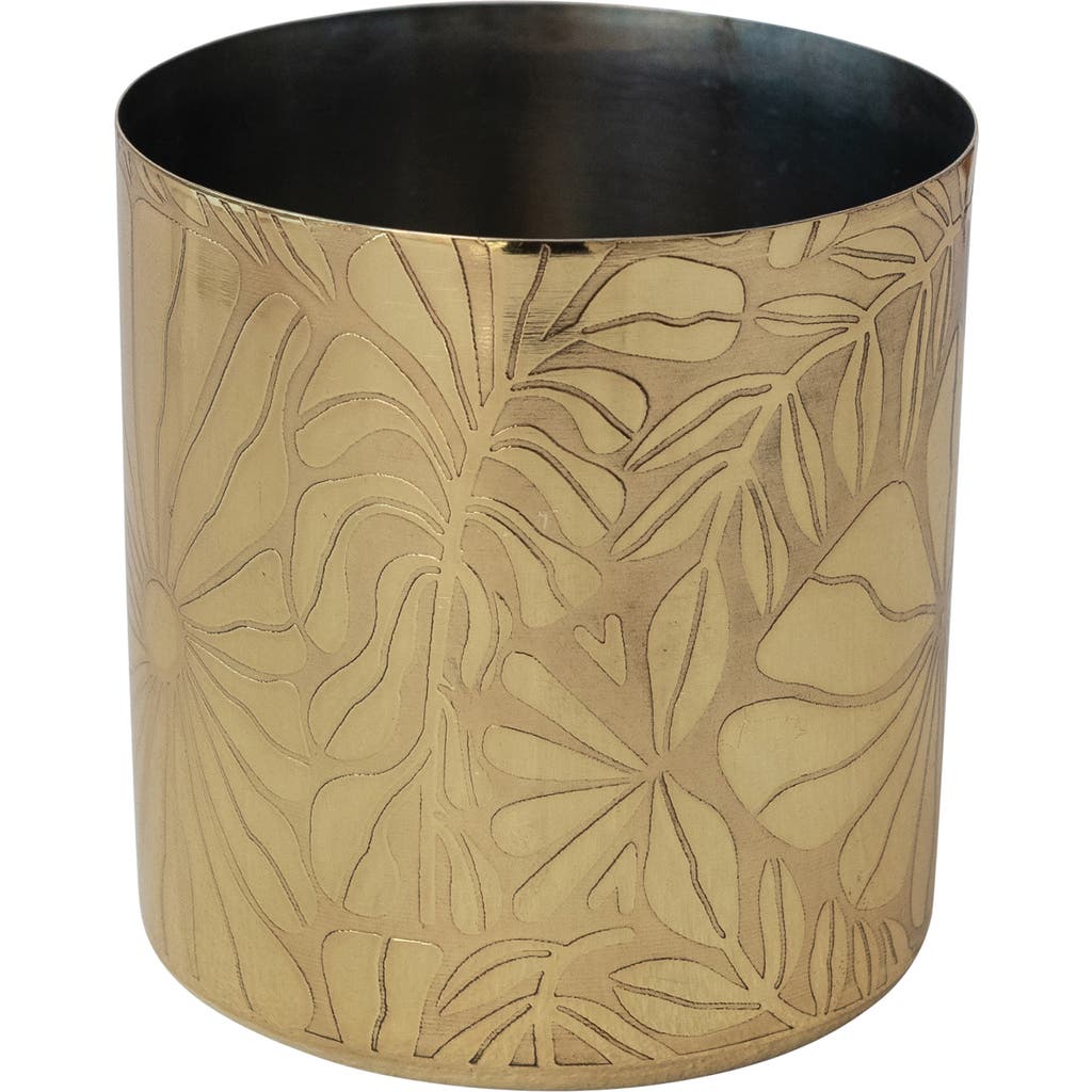 Storied Home 16-ounce Stainless Steel Container/cup With Etched Flowers, Antique Finish In Gold