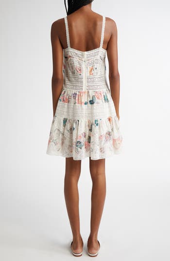 Acacia Watercolor Floral & Lace Trim Minidress