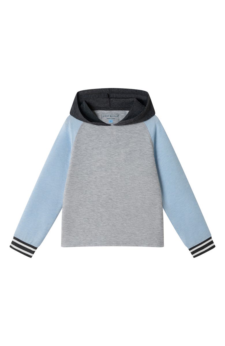 Andy & Evan Kids' Raglan Long Sleeve Hooded T-Shirt, Main, color, Grey/Light Blue