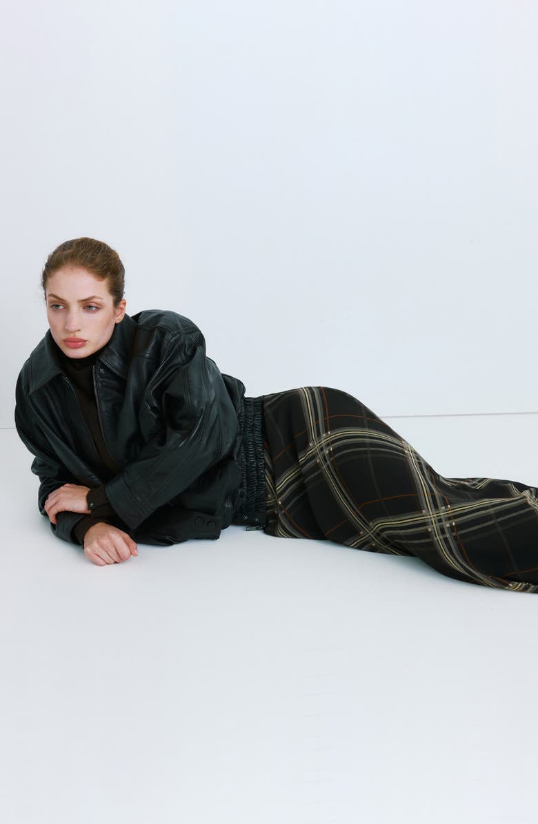 MANGO Mini Check Maxi Skirt, Alternate, color, Black