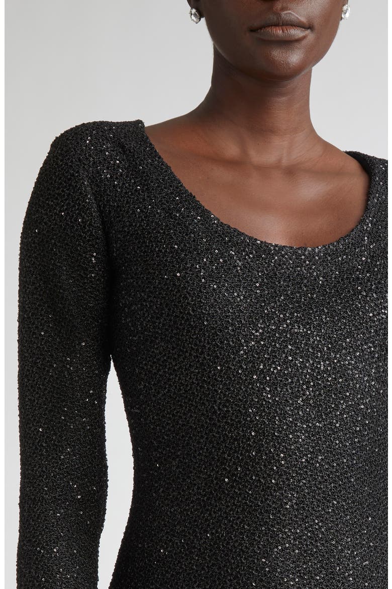 Nicoline Long Sleeve Sequin Stretch Knit Gown, Alternate, color, BLACK