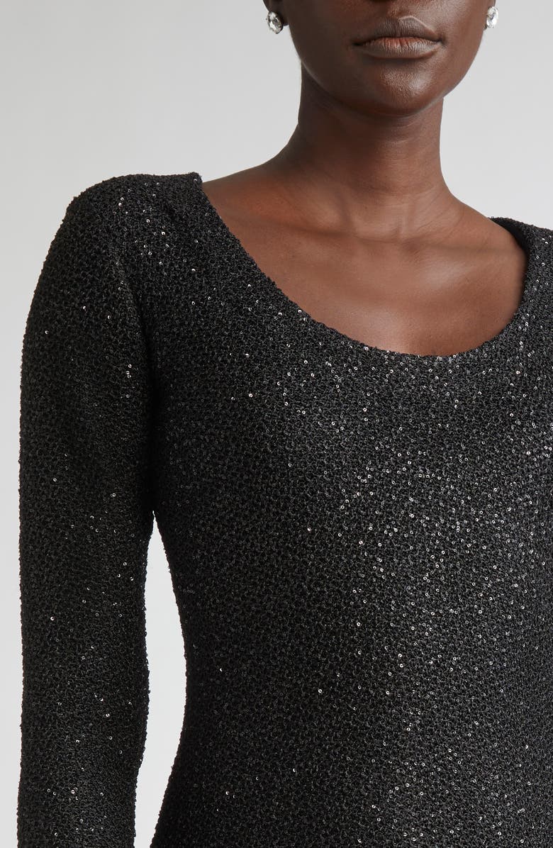ST. JOHN Nicoline Long Sleeve Sequin Stretch Knit Gown, Alternate, color, Black