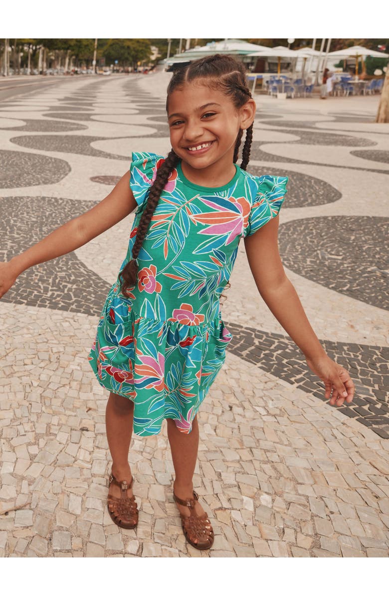 Tea Collection Flutter Sleeve Pocket Dress, Alternate, color, Tropical Gardenias