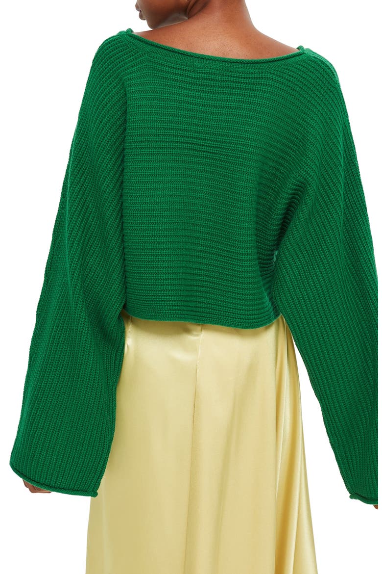 Roll Edge Crop Sweater, Alternate, color, GREEN