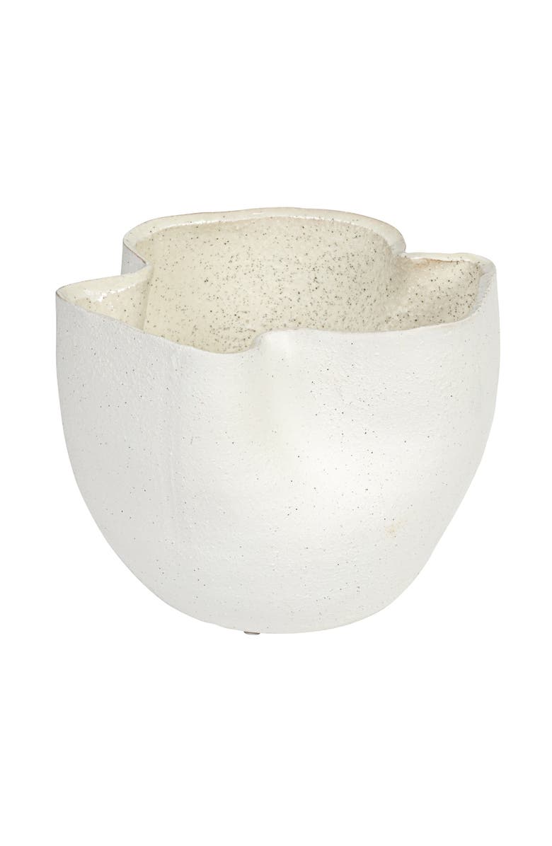Storied Home 7.25 Inches Stoneware Ruffled Planter with Sand Finish and Reactive Glaze, Holds 4 Inches Pot, White, Main, color, Beige