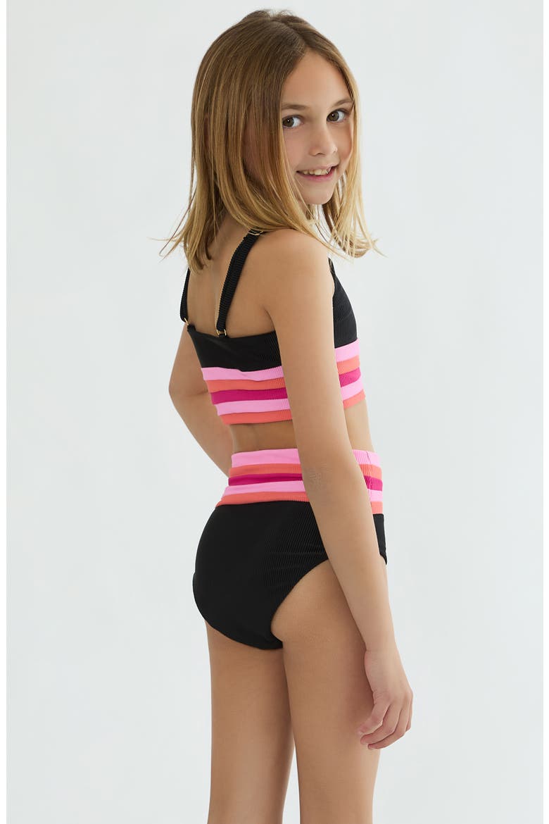 Kids' Little Mae & Millie Rib Two-Piece Swimsuit, Alternate, color, RUBY COLORBLOCK