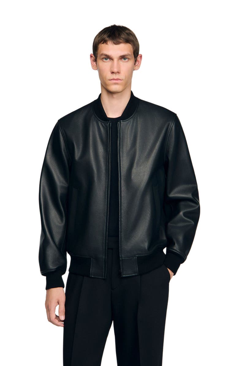 SANDRO Leather jacket, Main, color, Black