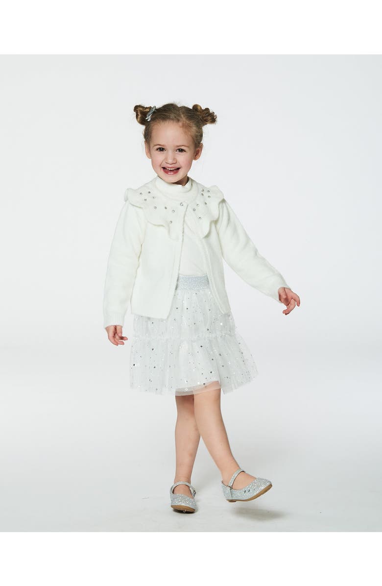 Deux par Deux Girl's Knitted Cardigan With Beaded Collar Off White, Alternate, color,