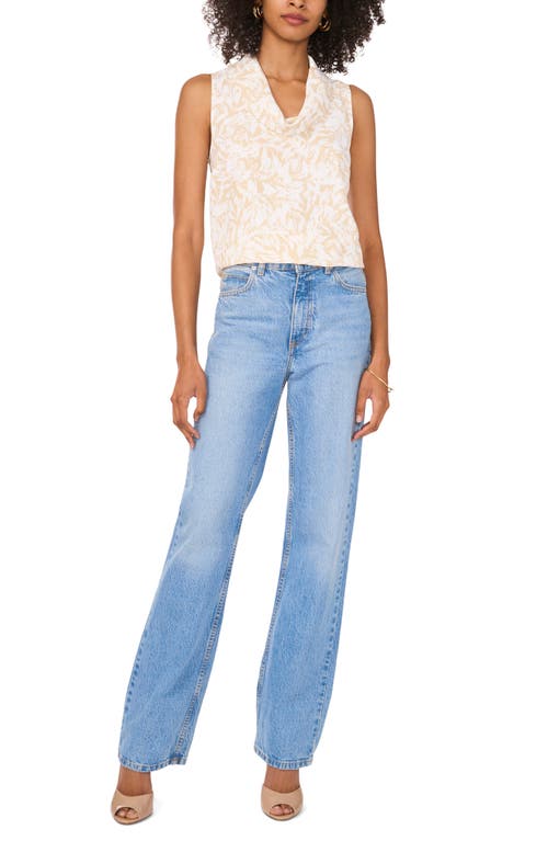 Shop Vince Camuto Leaf Print Sleeveless Cowl Neck Top In Natural Sand