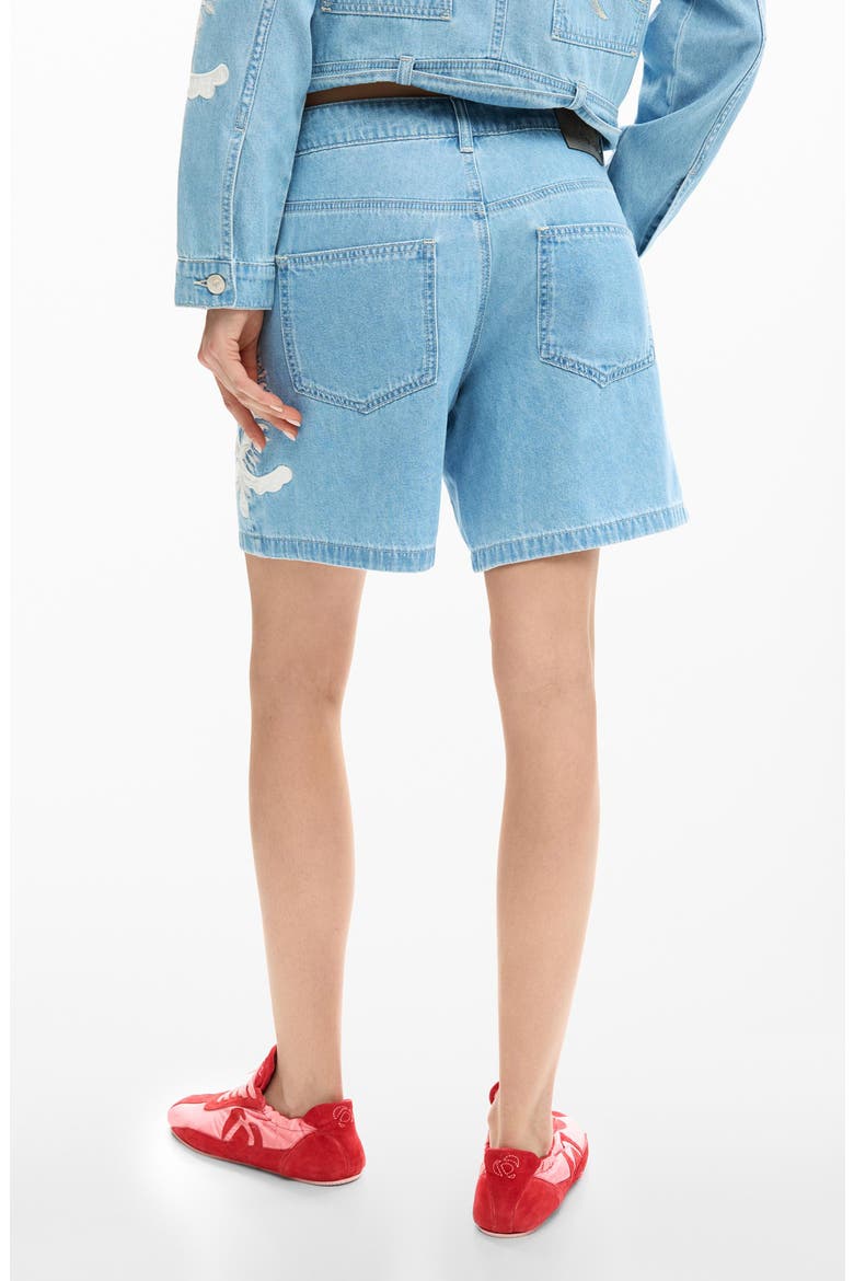Appliqué High Waist Denim Shorts, Alternate, color, MEDIUM BLUE