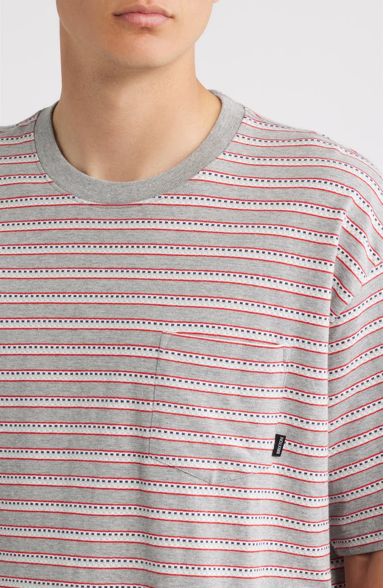 Brixton Poolside Stripe Boxy Cotton Piqué Cropped T-Shirt, Alternate, color, Heather Grey