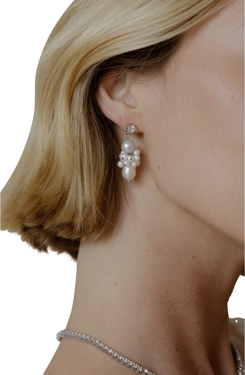Untamed Petals Sydney Pearl Drop Earrings, Alternate, color, Silver