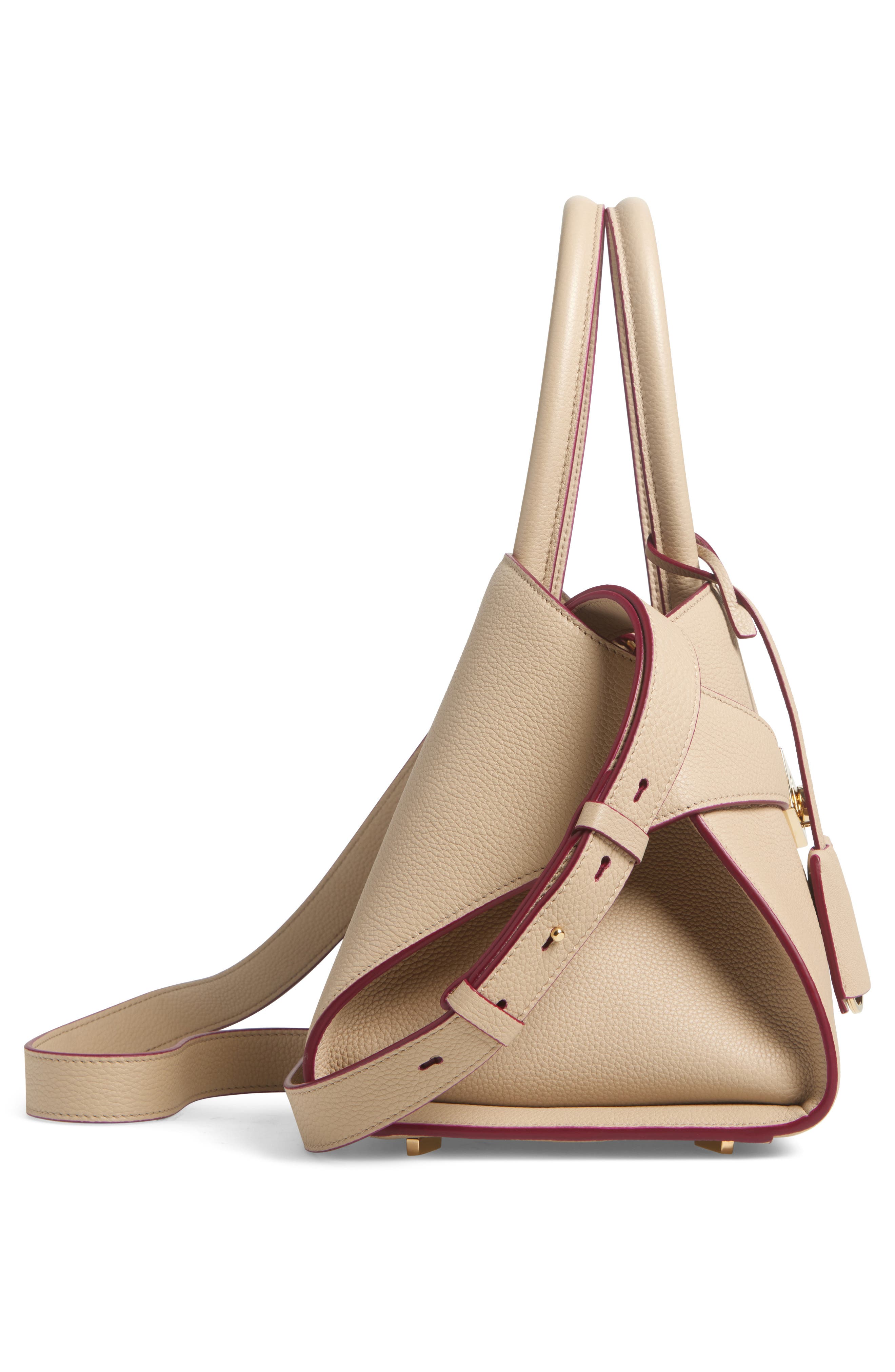 FERRAGAMO Small Hug Leather Top Handle Bag, Alternate, color, Stone