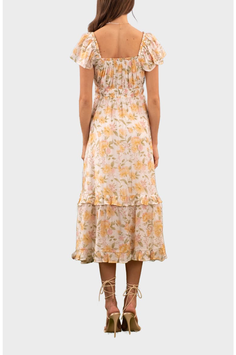 Flutter Sleeve Midi Dress, Alternate, color, YELLOW MULTI