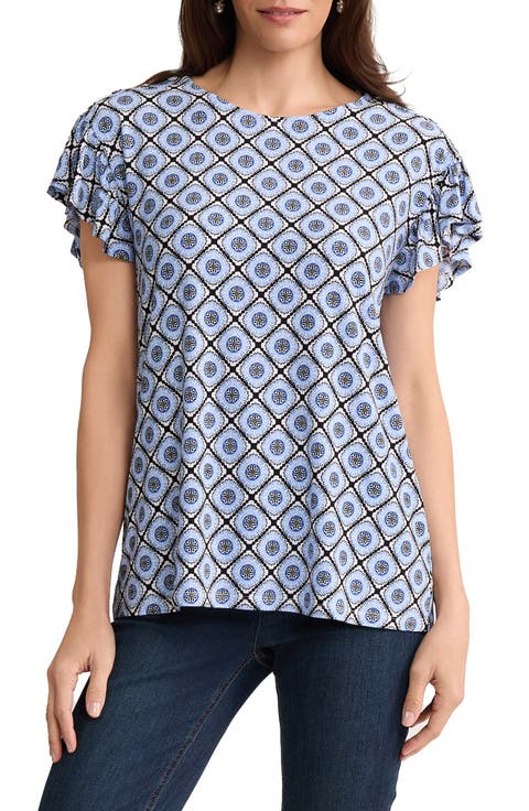 Print Flutter Sleeve Top (Petite)