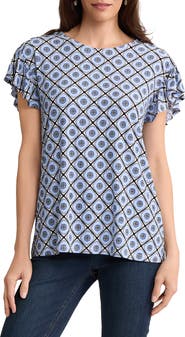 Jones New York Print Flutter Sleeve Top