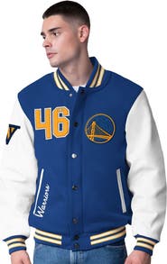 G-III SPORTS BY CARL BANKS Men's G-III Sports by Carl Banks Royal Golden State Warriors Moneyball Wool & Leather Full-Snap Varsity Jacket