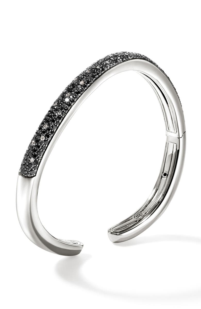 John Hardy Surf Hinged Cuff, Sterling Silver, Black Sand Diamond Pavé, Slim, Alternate, color,