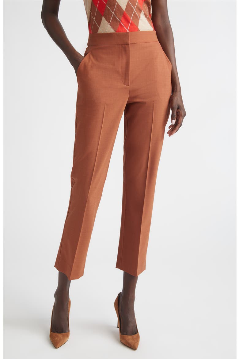 Mélange Wool Blend Stretch Twill Crop Pants, Main, color, RUST MELANGE