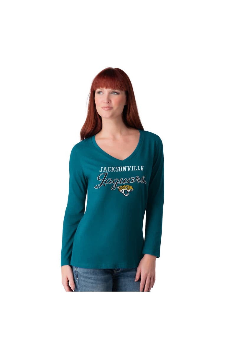 G-III 4HER BY CARL BANKS Women's G-III 4Her by Carl Banks Teal Jacksonville Jaguars Post Season Long Sleeve V-Neck T-Shirt, Alternate, color, Teal