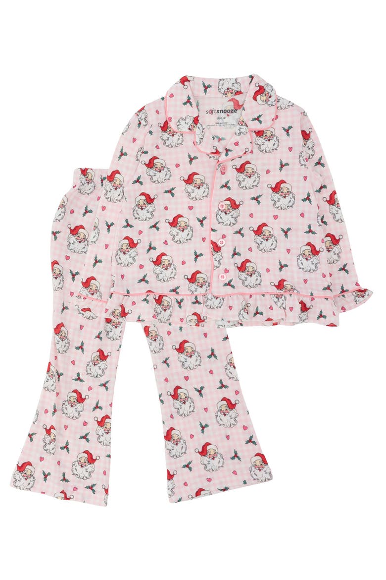 SoftSnooze Holiday Ruffle Flare Pajama Set, Main, color, Pink Dear Santa