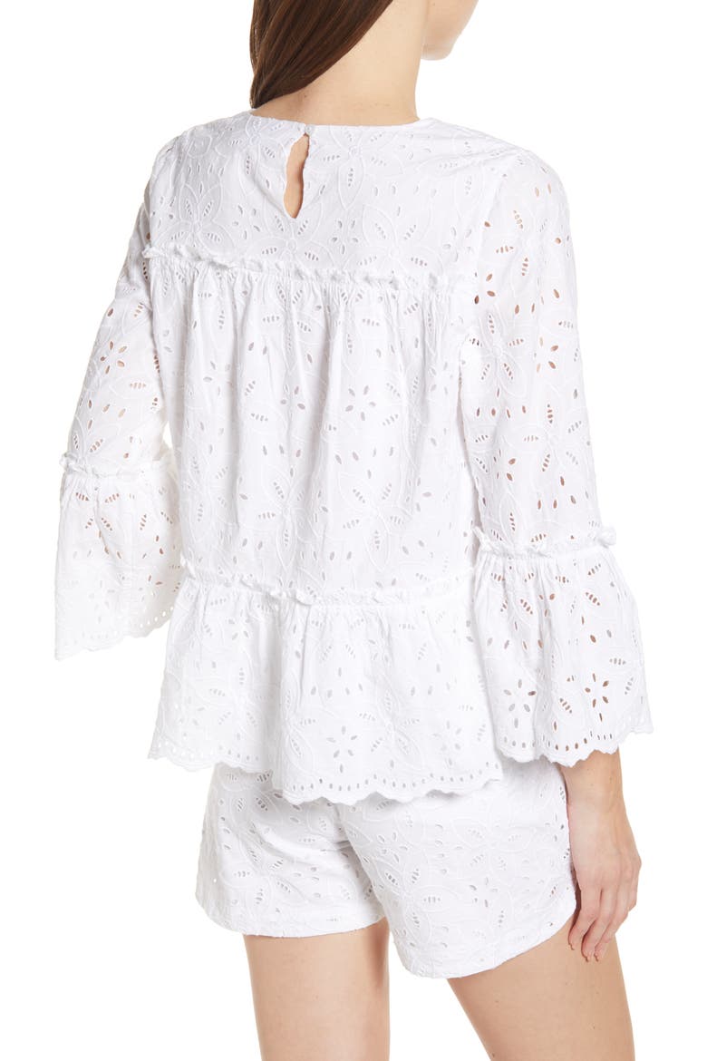 Eyelet Tiered Cotton Blouse, Alternate, color, WHITE CAP