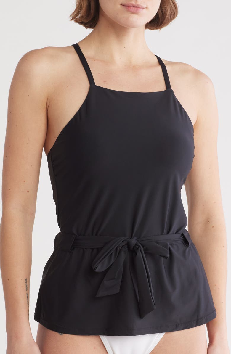 Athena Belted High Neck Tankini Top, Main, color,