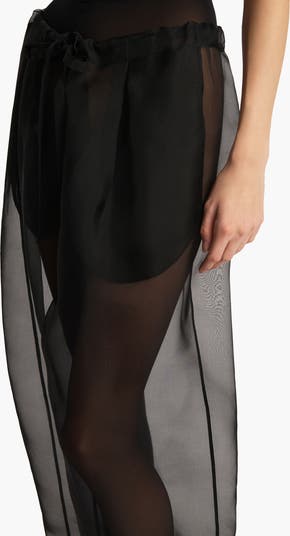 パンツ Khaite Silk Organza Trousers With Drawstring Waist Trenton silk organza wide-leg pants in beige - Khaite