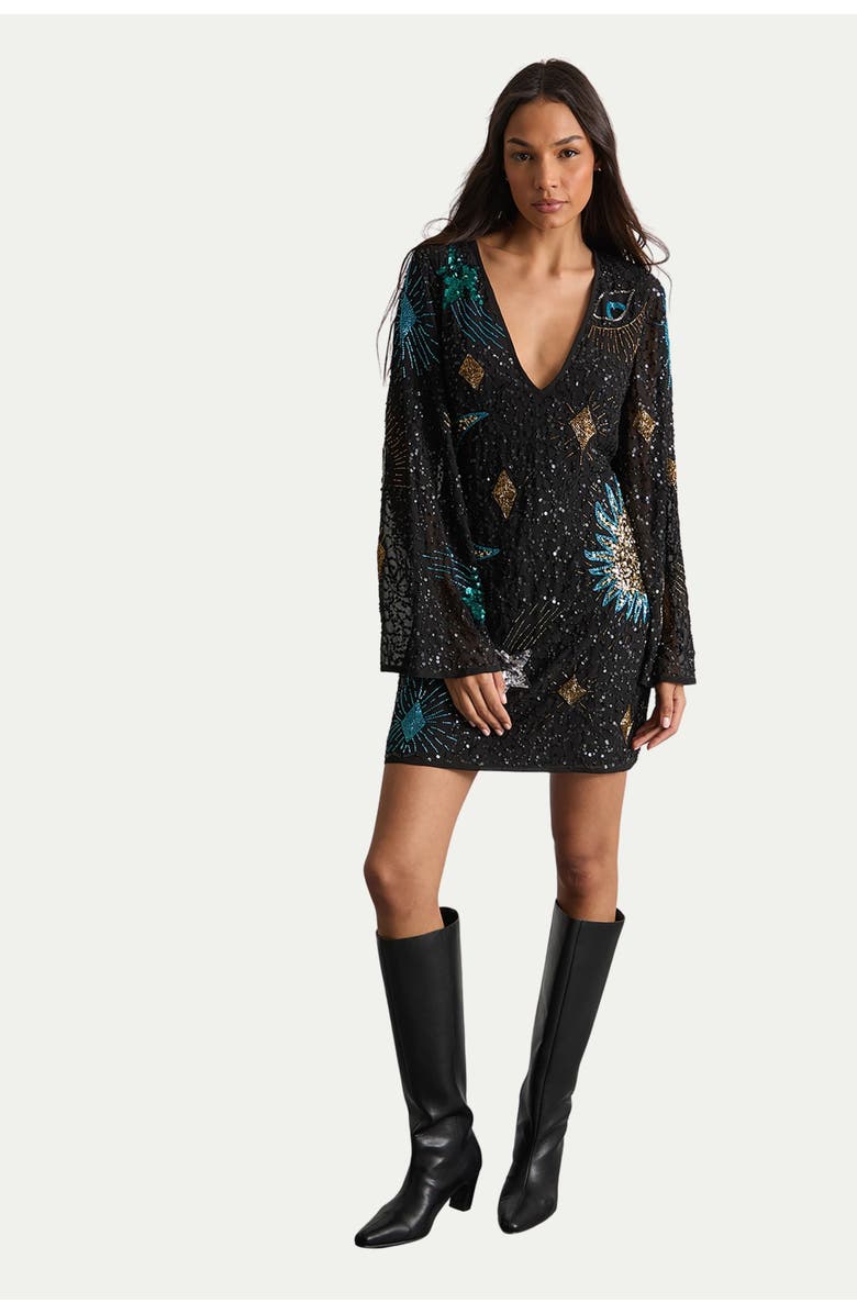 Warehouse Celestial Sequin Embellished Mini Dress, Alternate, color, Black