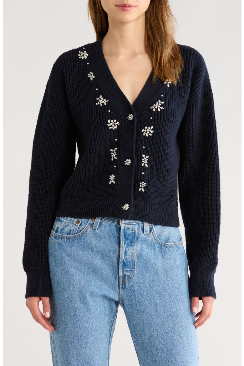 Bead Detail Rib Cardigan, Main, color, NAVY
