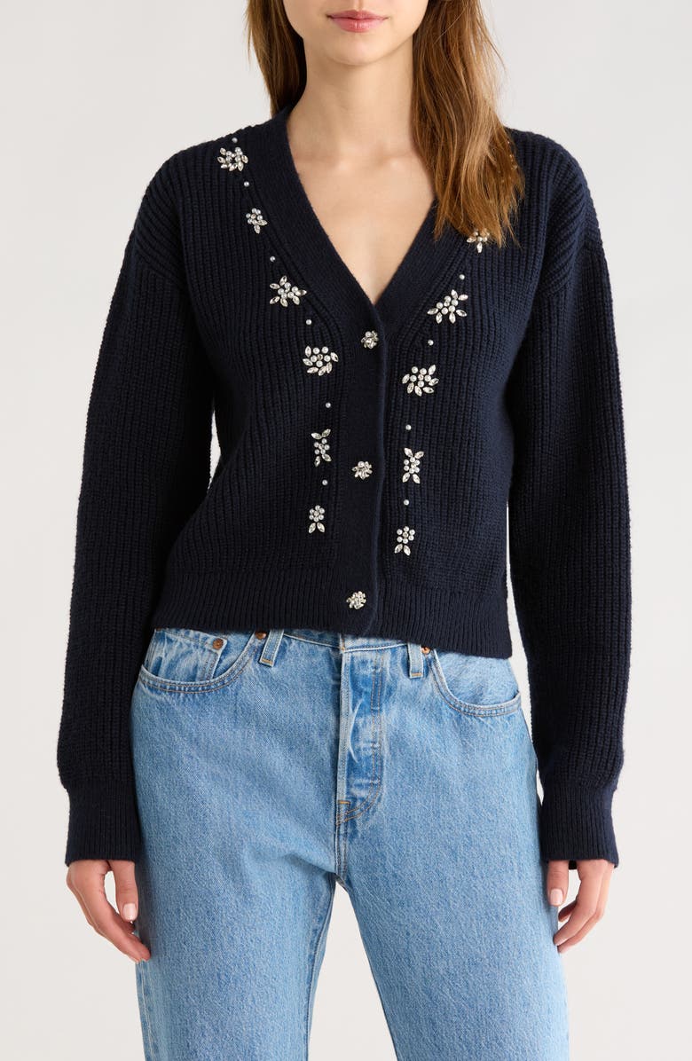 All in Favor Bead Detail Rib Cardigan, Main, color, Navy