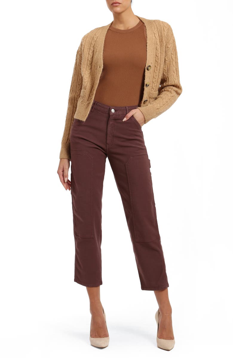 Mavi Jeans Luisa High Waist Straight Leg Twill Carpenter Pants, Alternate, color, Mahogany Luxe Twill