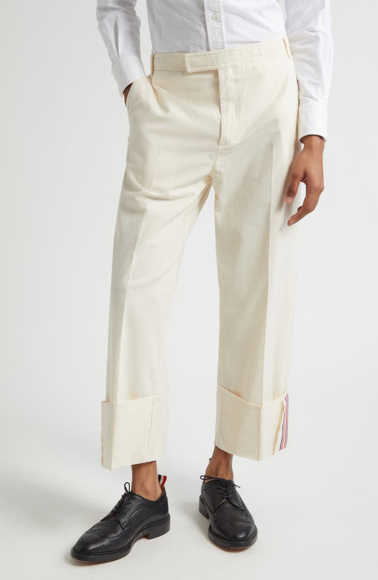 Thom Browne Unconstructed Straight Leg Pants, Main, color, Muslin