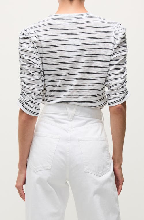 Veronica Beard Waldorf Stripe Ruched-sleeve Tee In Black White