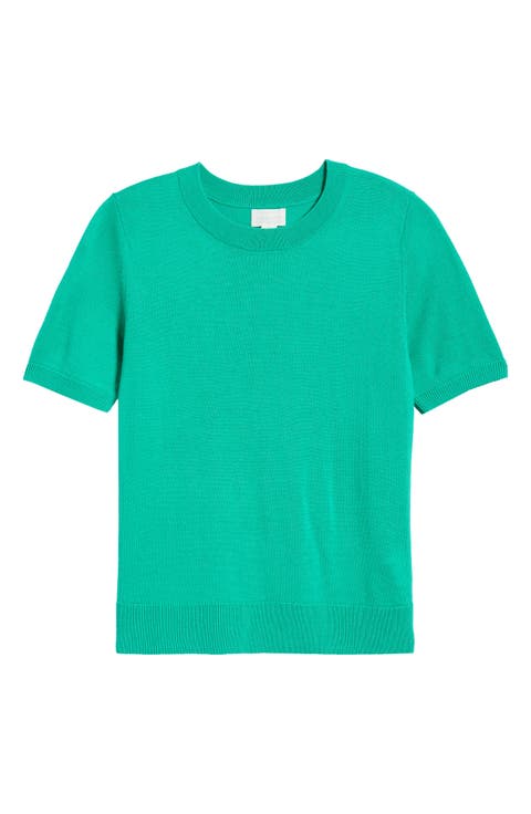 Short Sleeve Merino Wool Blend Sweater Top