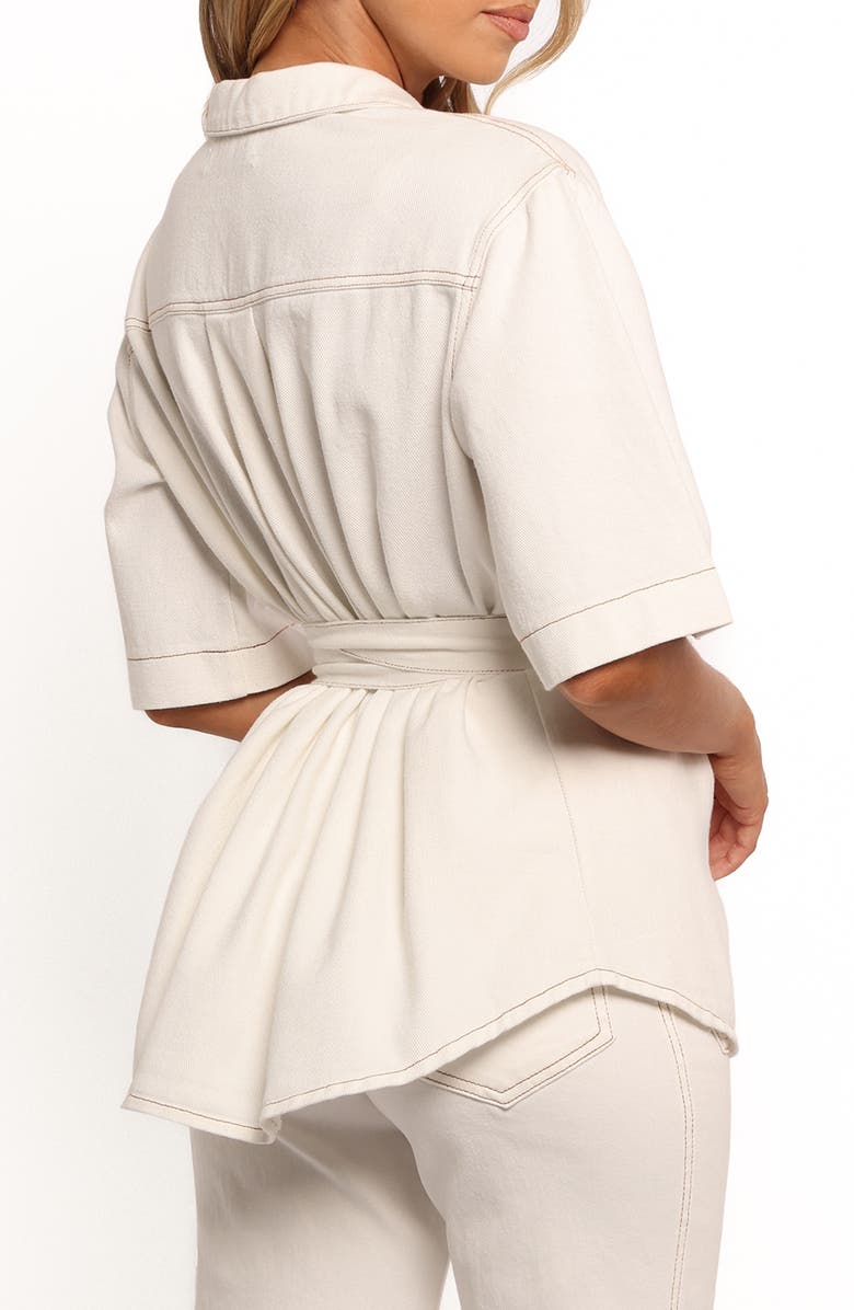 Petal & Pup Lepal Belted Denim Short Sleeve Button-Up Shirt, Alternate, color, White