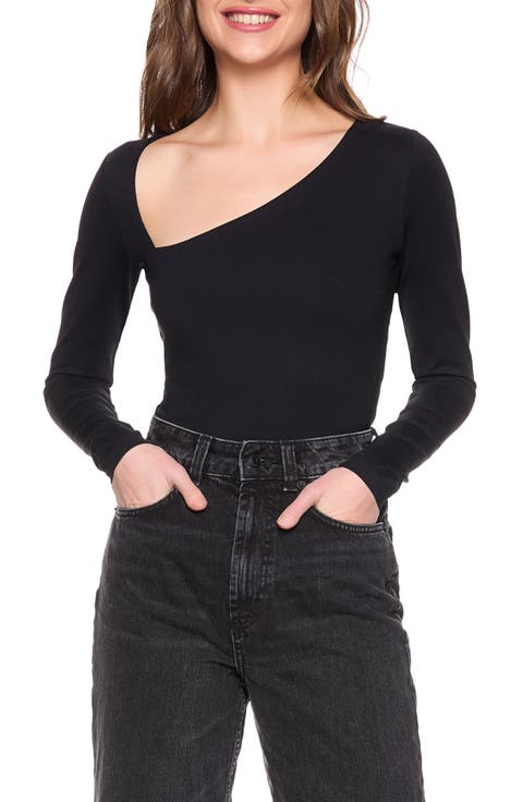 Diagonal Neck Long Sleeve Top