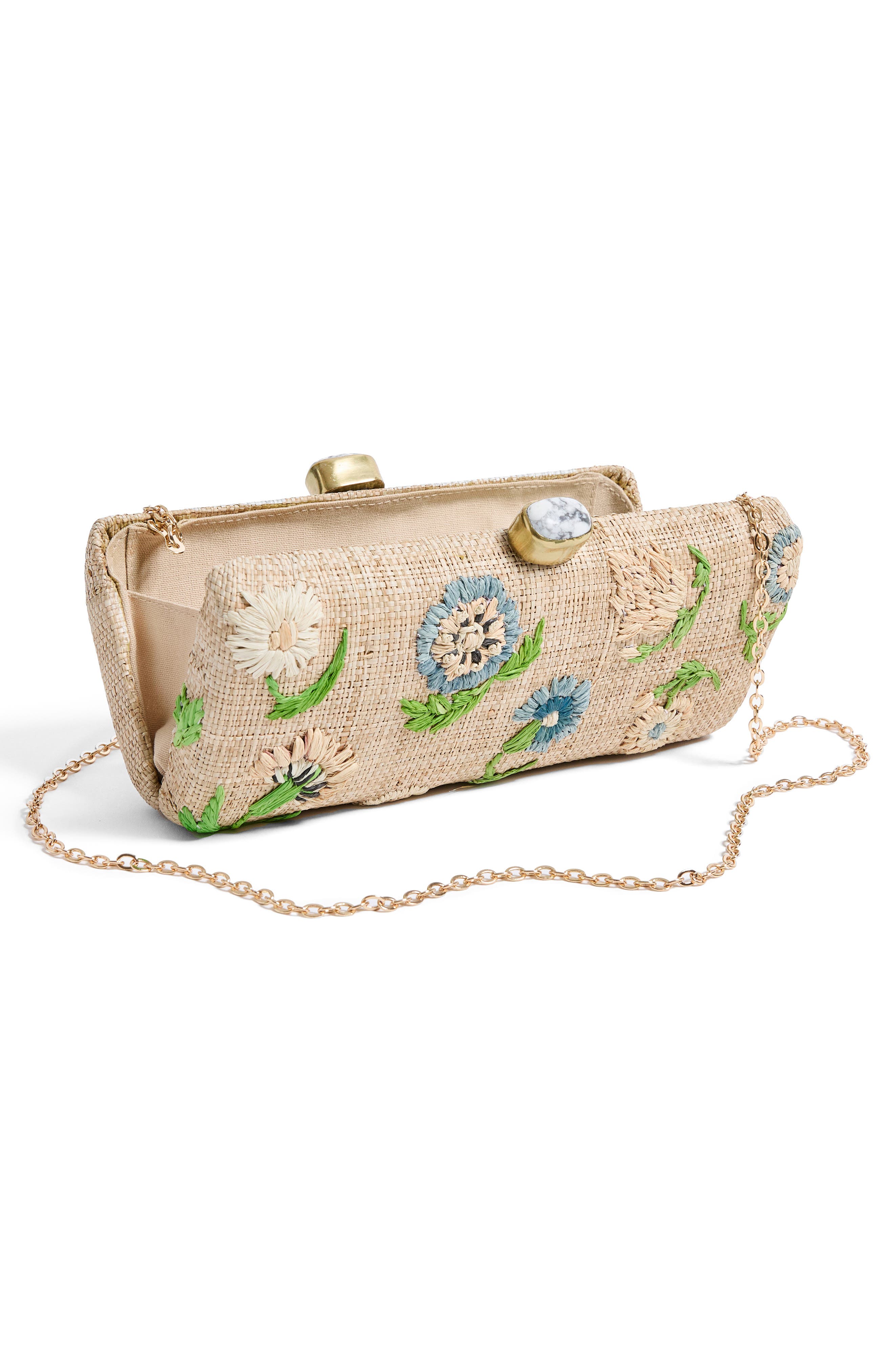 Pamela Munson Petite Fleur Raffia Clutch, Alternate, color, Natural/ Pastel