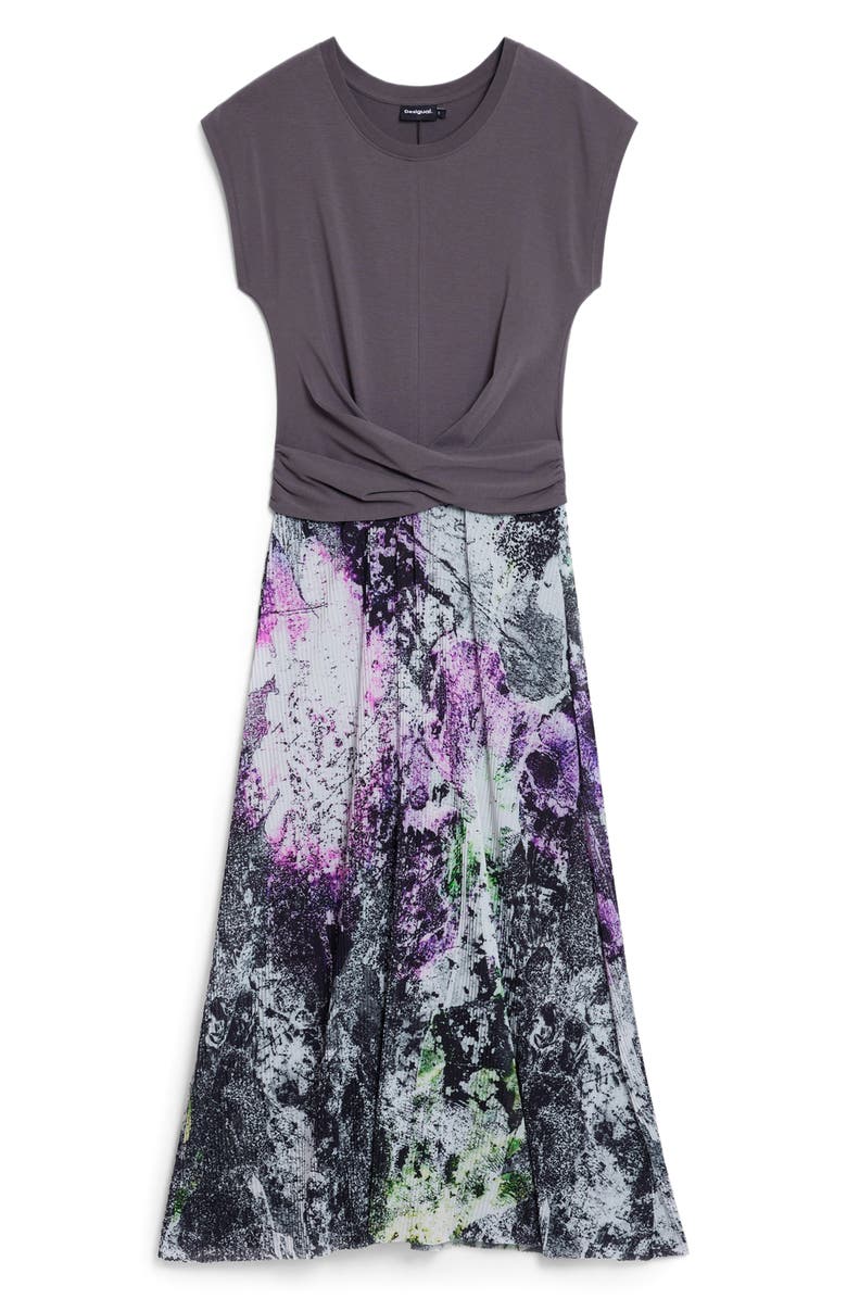 Desigual Short Sleeve A-Line Dress, Alternate, color, Neutral Gray