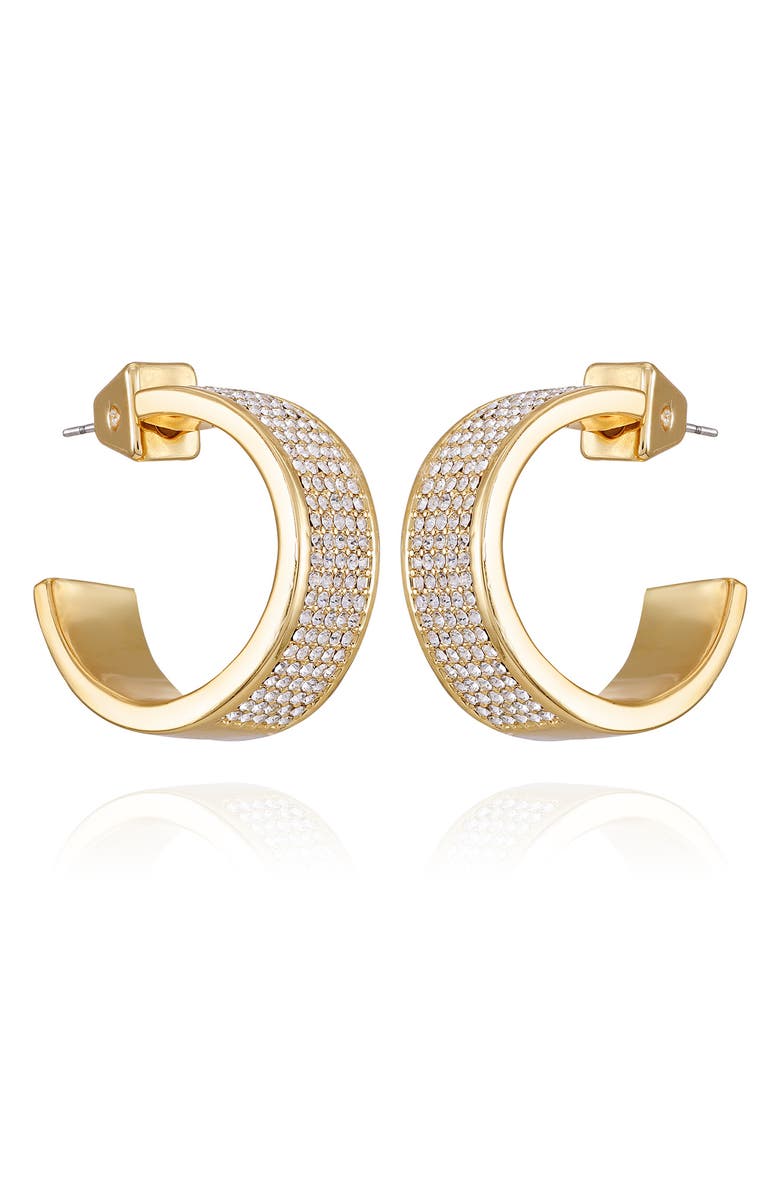 Vince Camuto Pavé Crystal 'C' Hoop Earrings, Main, color, Gold Tone