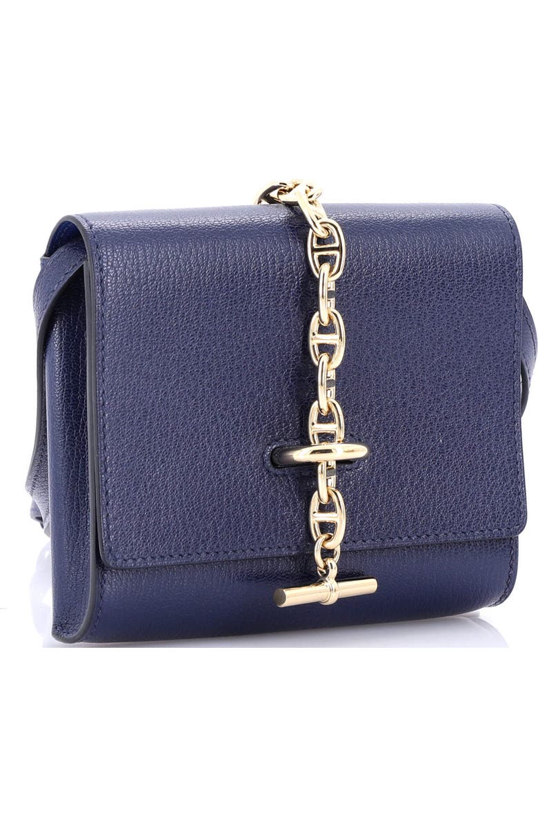 Pre-Owned Hermes Chaine d'Ancre Compact Wallet on Strap Chevre Mysore, Alternate, color, Bleu Nuit
