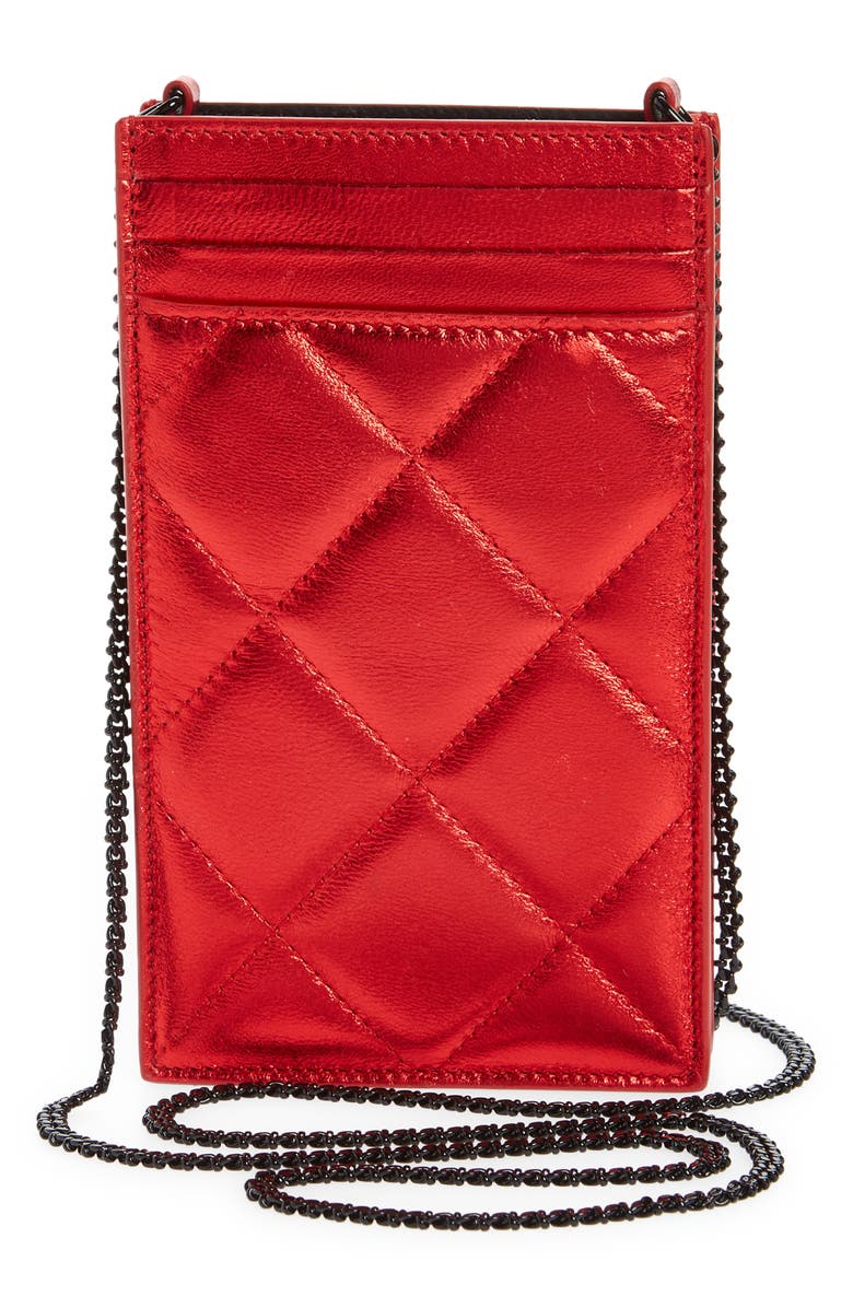 McQueen Alexander McQueen Skull Quilted Metallic Leather Crossbody Phone Case, Alternate, color,