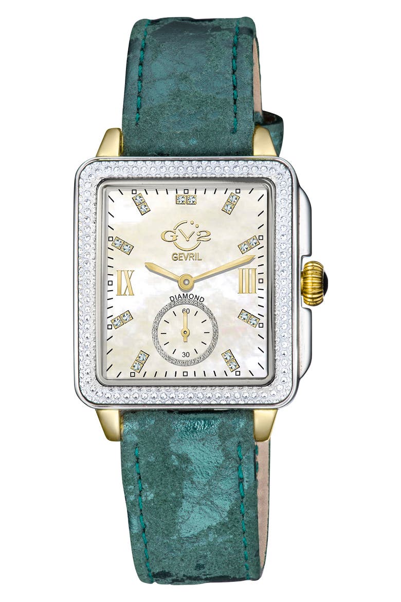 Gevril Bari Swiss Quartz Diamond Watch, 37mm, Main, color, GREEN